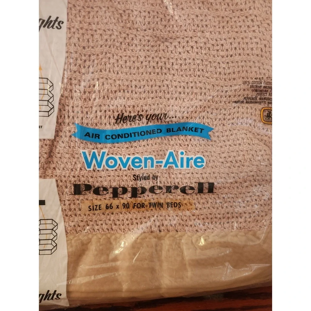 NOS Vintage Pepperell Woven Aire Blanket‎ Tan Twin Size 66x90 Sealed USA Made